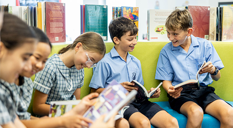 Students reading in St Michael's Catholic Primary Baulkham Hills school library