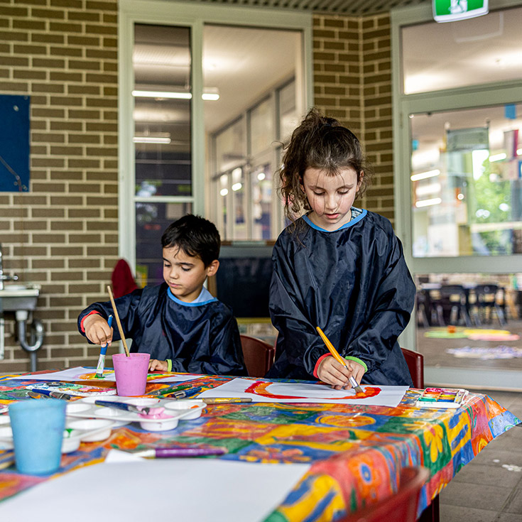 Students painting at St Michaels Catholic Primary Baulkham Hills